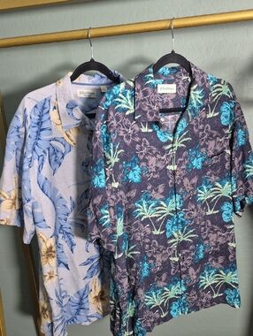 Caribbean Blue, Teal & Cream Tropical Shirt Pair